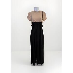 Flawless Women's Linen/Viscose Black Pull On Retro Overall Wide Leg Size Small